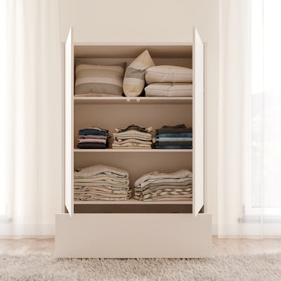 Alice Springs 2 Door Low Wardrobe with Push-to-Open Doors and Drawer in Sand