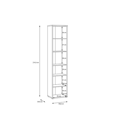 Alice Springs Tall Narrow Bookcase with 5 Shelves in Elegancia Oak