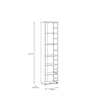 Alice Springs Tall Narrow Bookcase with 5 Shelves in Light Grey