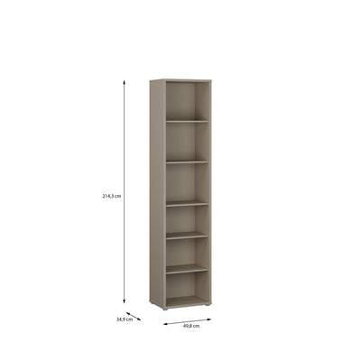 Alice Springs Tall Narrow Bookcase with 5 Shelves in Taupe