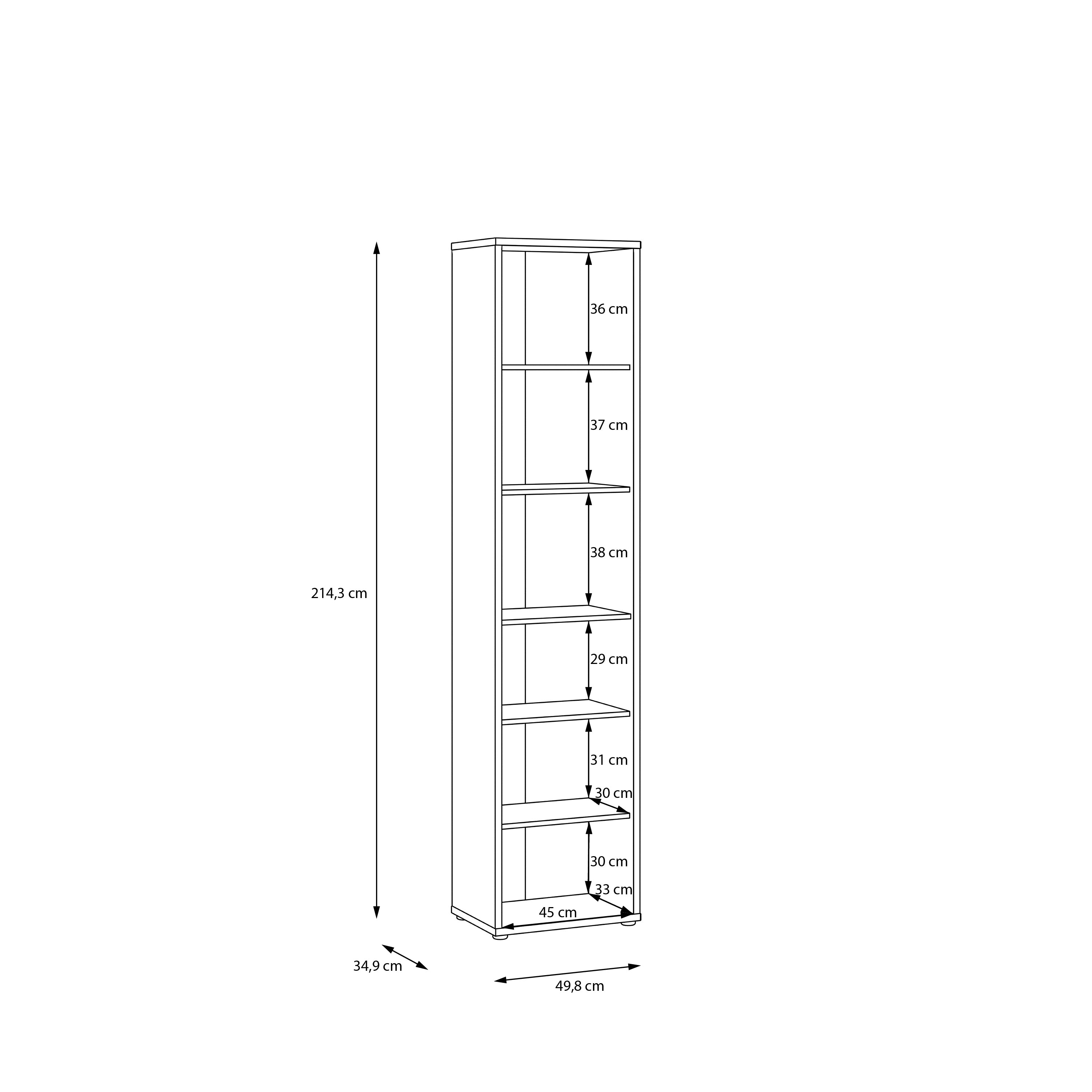 Alice Springs Tall Narrow Bookcase with 5 Shelves in Taupe