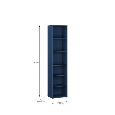 Alice Springs Tall Narrow Bookcase with 5 Shelves in Night Blue