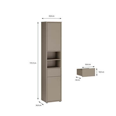 Alice Springs Tall Narrow Bathroom Storage Cabinet with 2 Doors Push-to-Open & 1 Drawer Push-to-Open in Taupe
