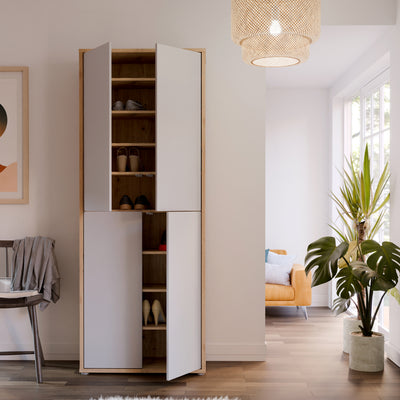Alice Springs Shoe Cabinet with 4 Doors Push-to-Open in Artisan Oak and Light Grey Doors
