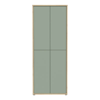 Alice Springs Shoe Cabinet with 4 Doors Push-to-Open in Artisan Oak and Sage Green Doors