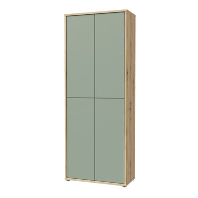 Alice Springs Shoe Cabinet with 4 Doors Push-to-Open in Artisan Oak and Sage Green Doors