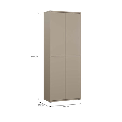 Alice Springs Tall Shoe Cabinet with 4 Doors Push-to-Open in Taupe