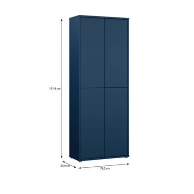 Alice Springs Tall Shoe Cabinet with 4 Doors Push-to-Open in Night Blue