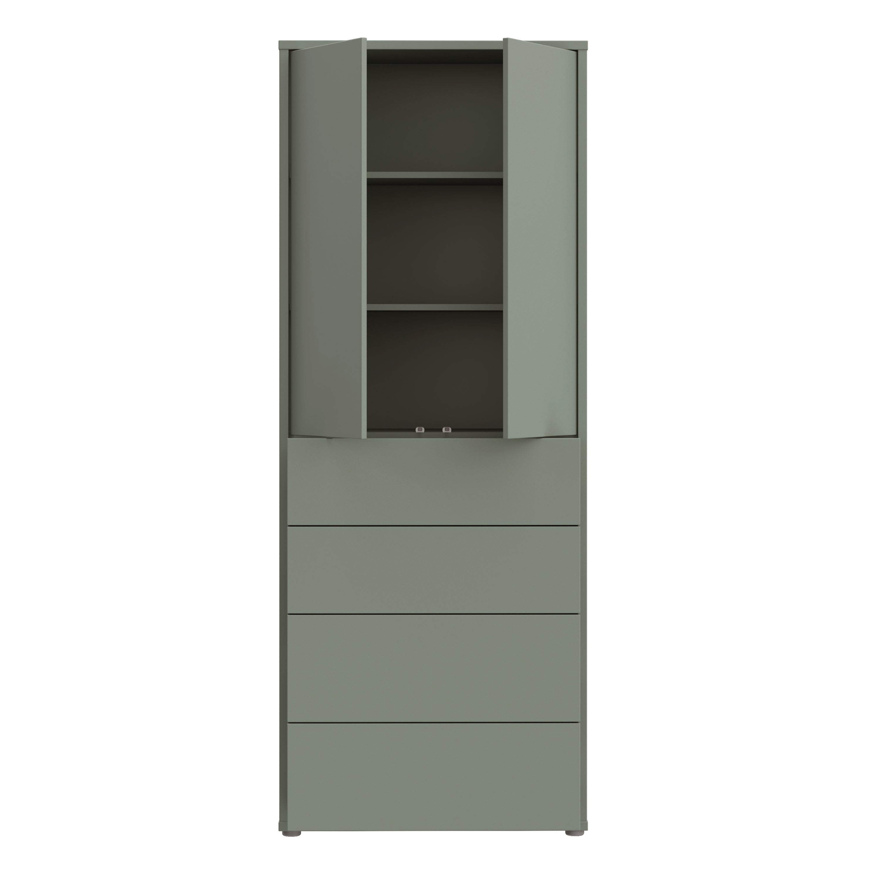 Alice Springs Tall Storage Cabinet with Push-to-Open Doors & 4 Drawers in Sage Green