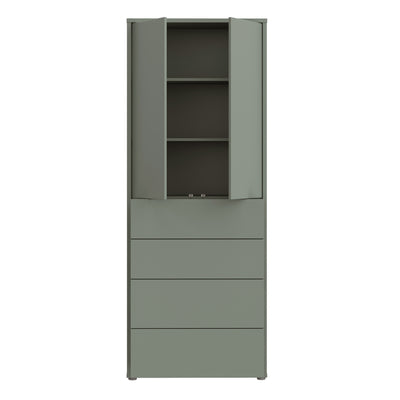 Alice Springs Tall Storage Cabinet with Push-to-Open Doors & 4 Drawers in Sage Green