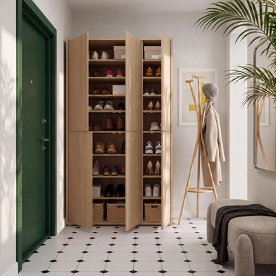 Alice Springs Tall Shoe Cabinet with 6 Doors Push-to-Open in Elegancia Oak