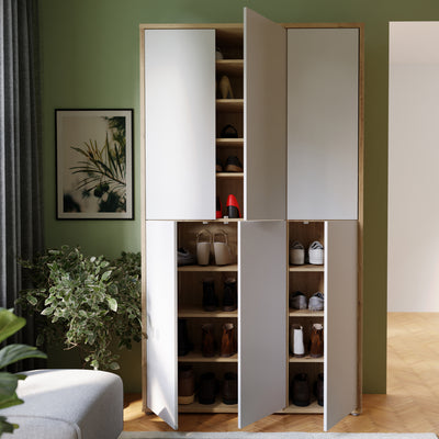 Alice Springs Shoe cabinet with 6 Doors Push-to-Open in Artisan Oak and Light Grey Doors