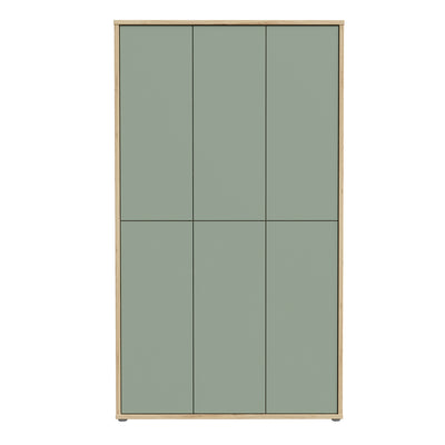 Alice Springs Shoe Cabinet with 6 Doors Push-to-Open in Artisan Oak and Sage Green Doors