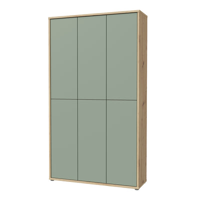 Alice Springs Shoe Cabinet with 6 Doors Push-to-Open in Artisan Oak and Sage Green Doors