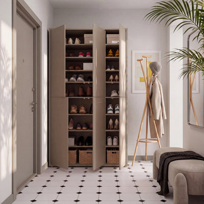 Alice Springs Tall Shoe Cabinet with 6 Doors Push-to-Open in Taupe