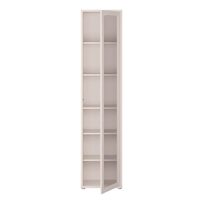 Alice Springs Slim Tall Display Cabinet with 1 Glass Door Push-to-Open & 5 Shelves in Sand