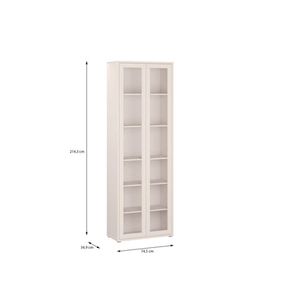Alice Springs Slim Tall Display Cabinet with 2 Glass Doors Push-to-Open & 5 Shelves in Sand