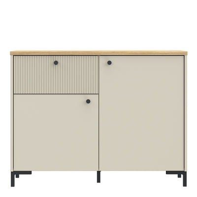 Bixbite Sideboard with Fluted Detail, Drawer & Cupboard in Mauvella Oak and Sand