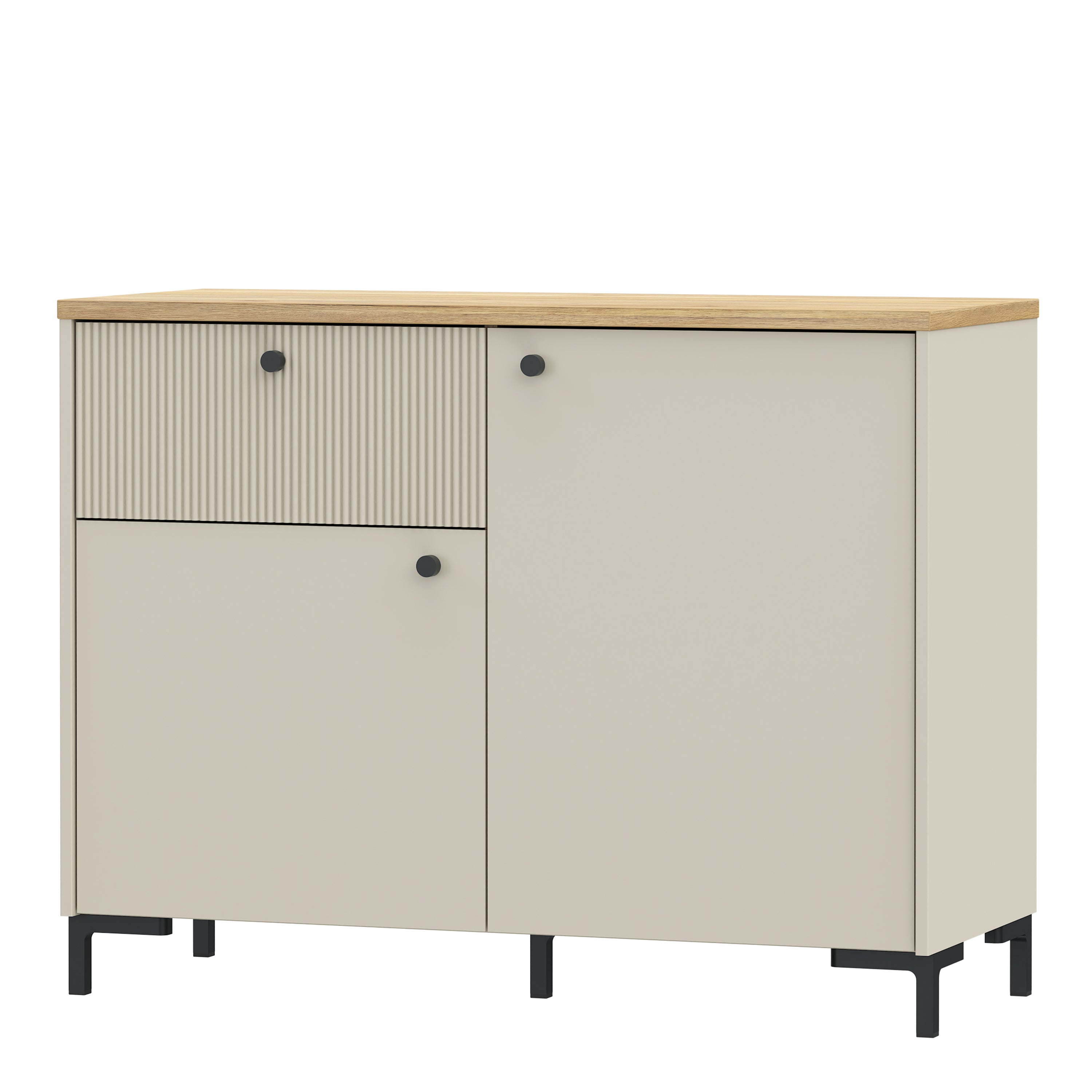 Bixbite Sideboard with Fluted Detail, Drawer & Cupboard in Mauvella Oak and Sand