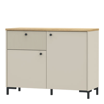 Bixbite Sideboard with Fluted Detail, Drawer & Cupboard in Mauvella Oak and Sand