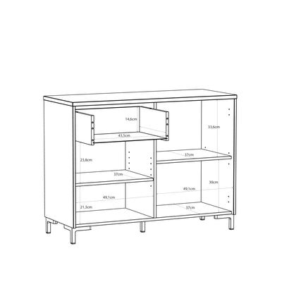 Bixbite Sideboard with Fluted Detail, Drawer & Cupboard in Mauvella Oak and Sand