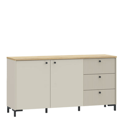 Bixbite Wide Sideboard with Fluted Drawers & Cupboard in Mauvella Oak and Sand