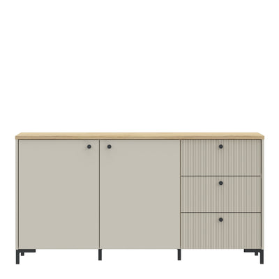 Bixbite Wide Sideboard with Fluted Drawers & Cupboard in Mauvella Oak and Sand