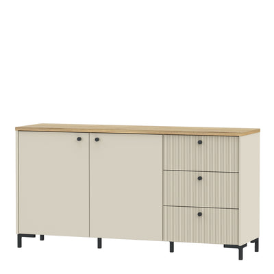 Bixbite Wide Sideboard with Fluted Drawers & Cupboard in Mauvella Oak and Sand