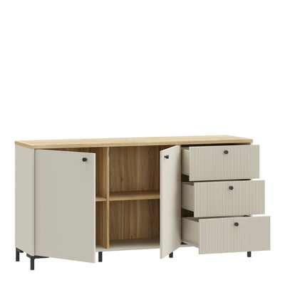 Bixbite Wide Sideboard with Fluted Drawers & Cupboard in Mauvella Oak and Sand