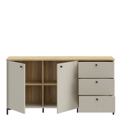 Bixbite Wide Sideboard with Fluted Drawers & Cupboard in Mauvella Oak and Sand