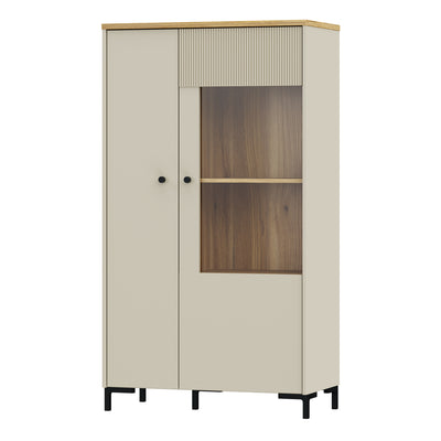 Bixbite Display Cabinet with Fluted Detail, Doors & Open Shelving in Mauvella Oak and Sand