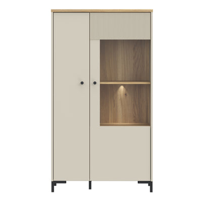 Bixbite Display Cabinet with Fluted Detail, Doors & Open Shelving in Mauvella Oak and Sand
