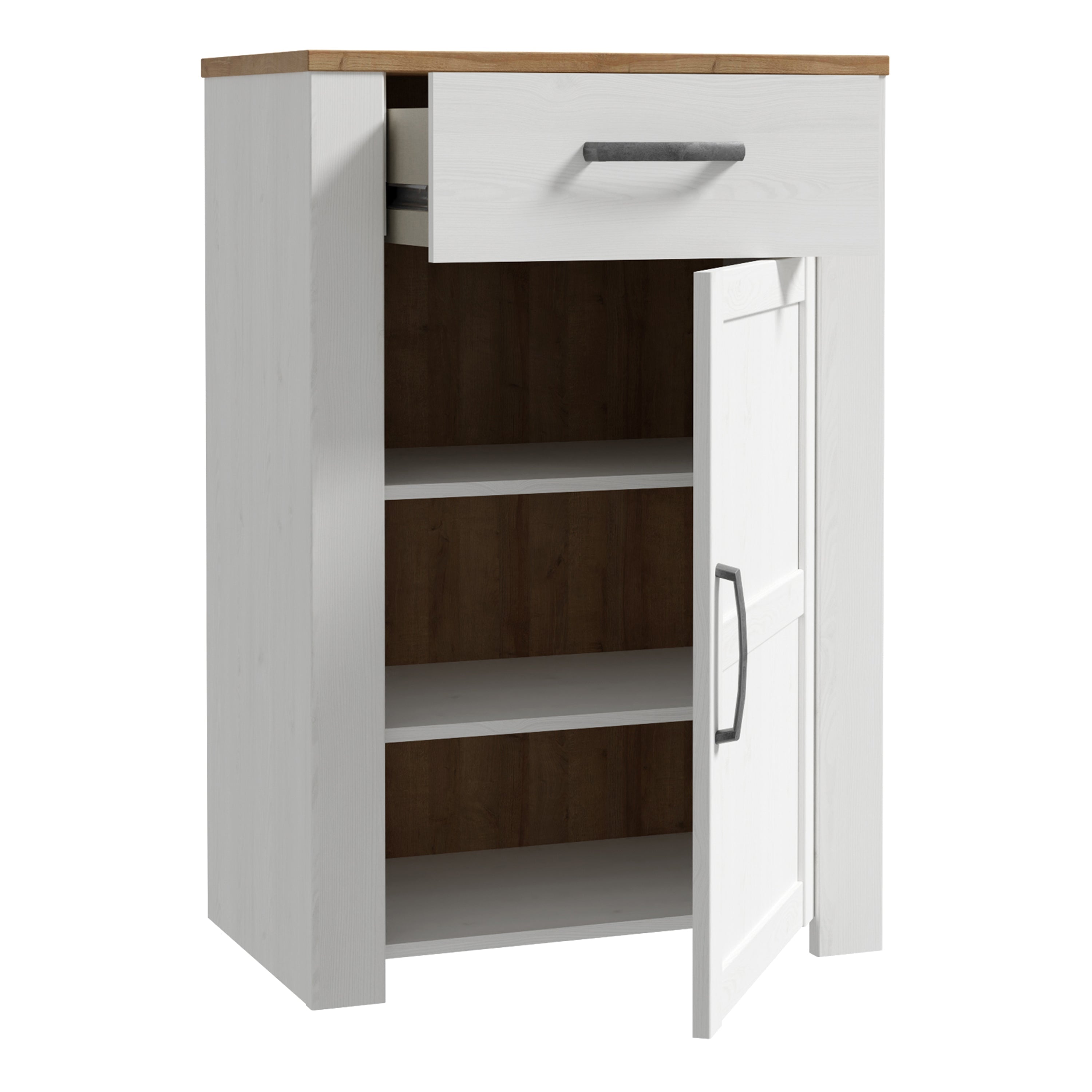 Bohol 1 Door 1 Drawer Shoe Cabinet in Riviera Oak/White – FTG, view 3