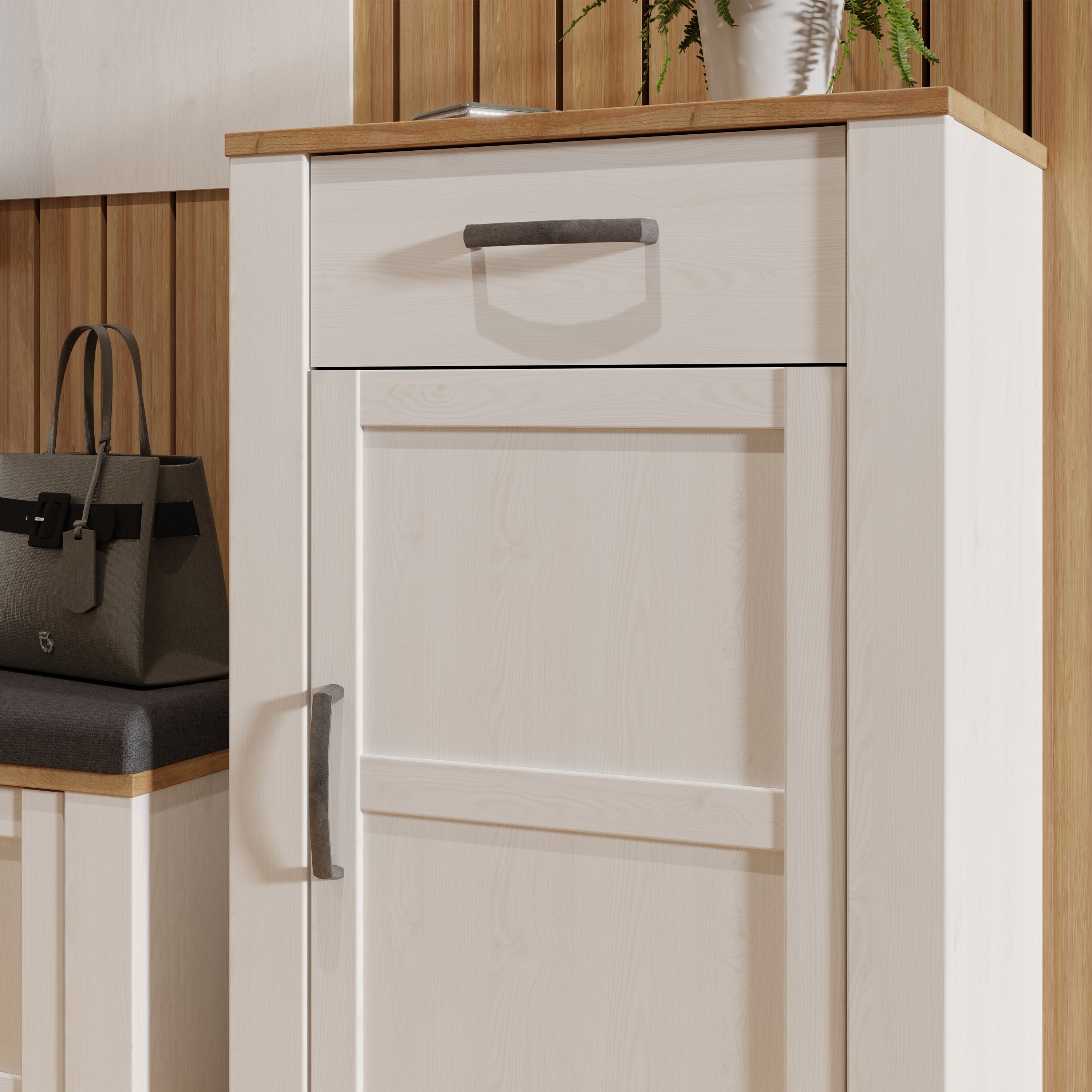 Bohol 1 Door 1 Drawer Shoe Cabinet in Riviera Oak/White – FTG, view 6