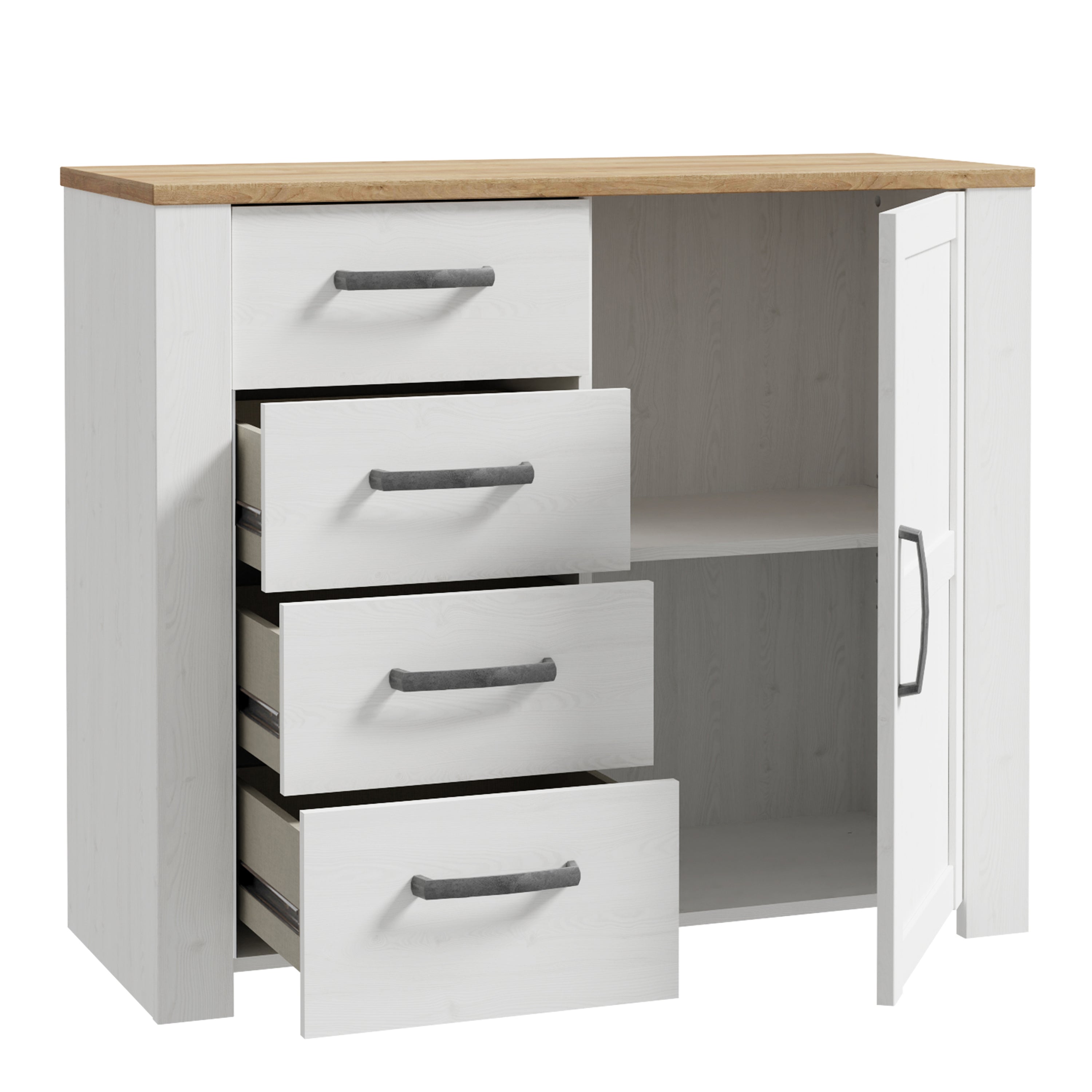 Bohol 1 Door 4 Drawer Chest in Riviera Oak/White – FTG, view 3