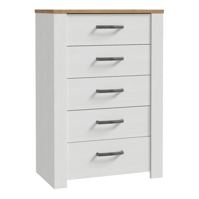 Bohol 5 Drawer Narrow Chest in Riviera Oak/White – FTG