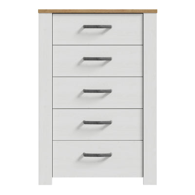 Bohol 5 Drawer Narrow Chest in Riviera Oak/White – FTG, view 2