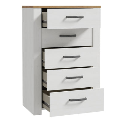 Bohol 5 Drawer Narrow Chest in Riviera Oak/White – FTG, view 3