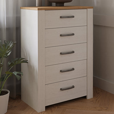 Bohol 5 Drawer Narrow Chest in Riviera Oak/White – FTG, view 6