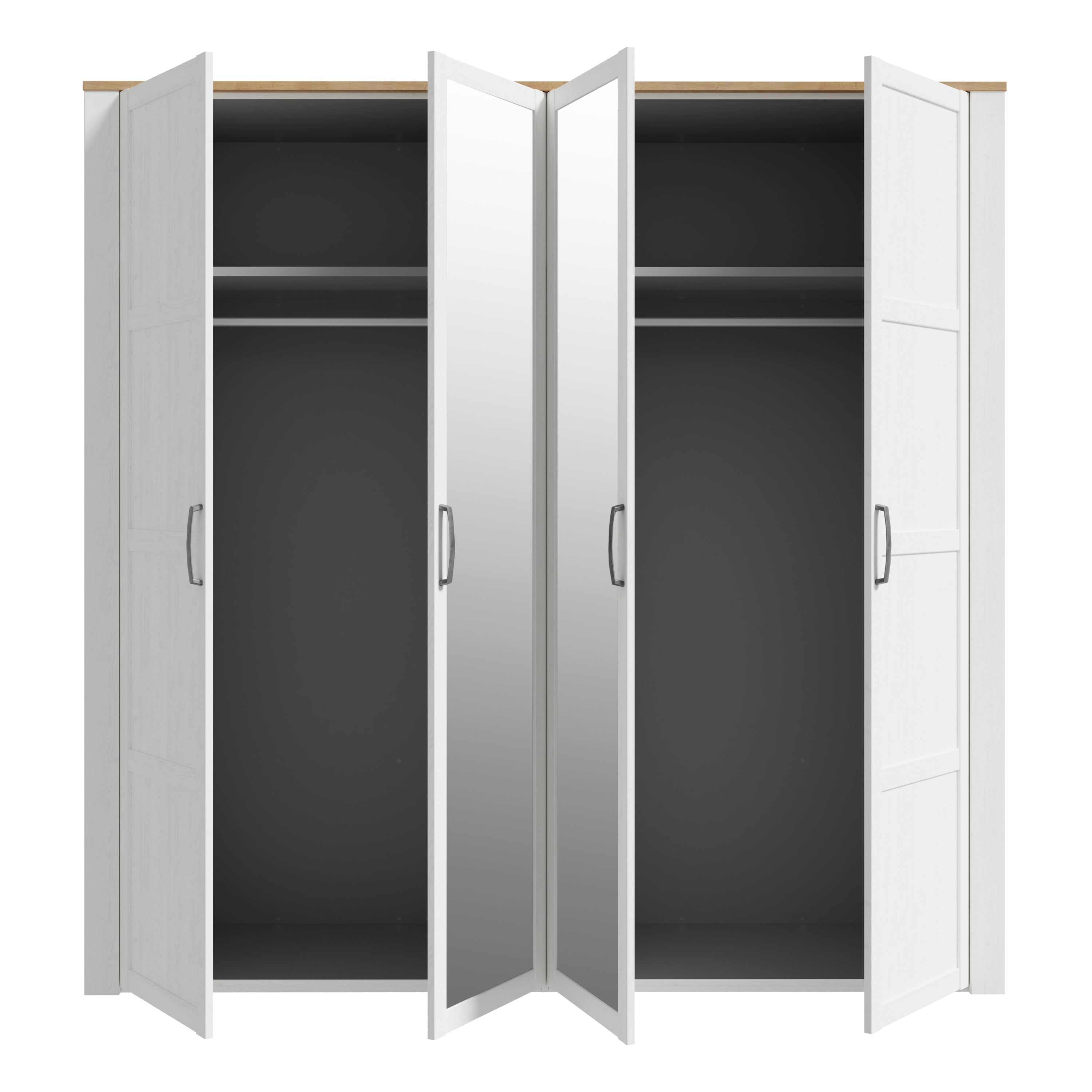Bohol 2 Door 2 Mirrored Door Wardrobe in Riviera Oak/White – FTG, view 4
