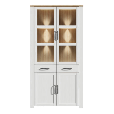 Bohol Display Cabinet 4 Door 2 Drawer in Oak/White inc LED Lighting – FTG, view 2