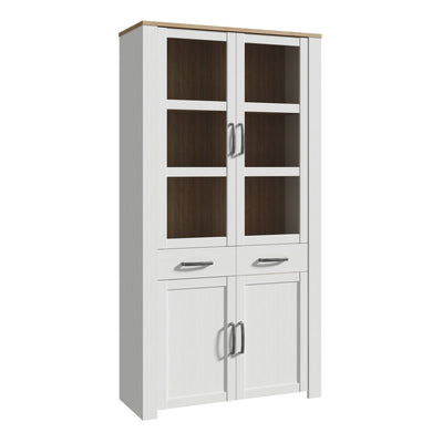 Bohol Display Cabinet 4 Door 2 Drawer in Oak/White – FTG