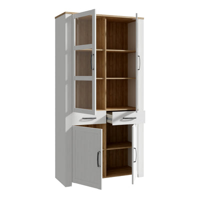 Bohol Display Cabinet 4 Door 2 Drawer in Oak/White – FTG, view 3