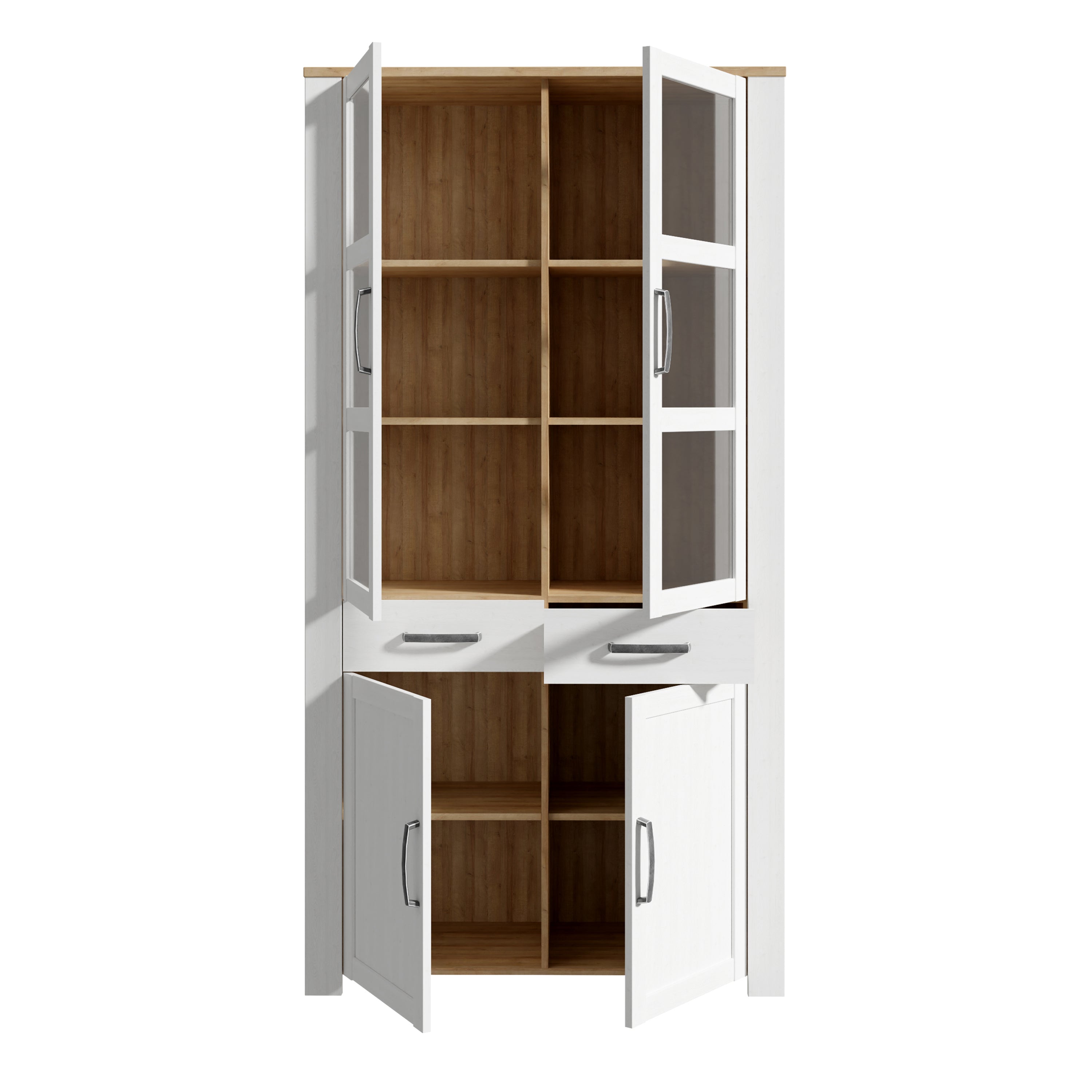 Bohol Display Cabinet 4 Door 2 Drawer in Oak/White – FTG, view 4