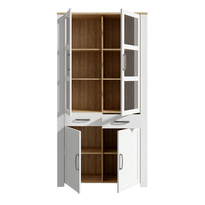 Bohol Display Cabinet 4 Door 2 Drawer in Oak/White – FTG, view 4