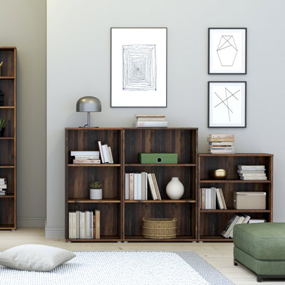 Essential Low Wide 2 Shelf Bookcase in Vintage Oak – FTG, view 3