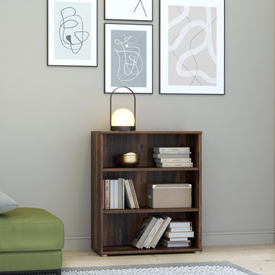 Essential Low Wide 2 Shelf Bookcase in Vintage Oak – FTG, view 4