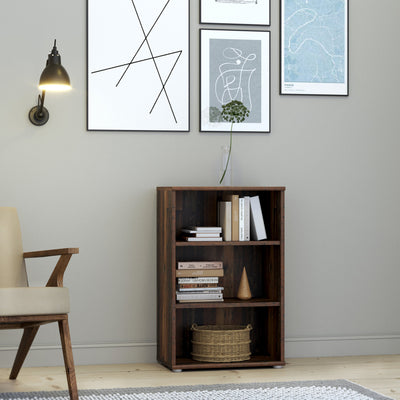 Essential Low Narrow 2 Shelf Bookcase in Vintage Oak – FTG, view 4