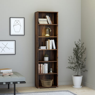 Essential Narrow 5 Shelf Bookcase in Vintage Oak – FTG, view 4