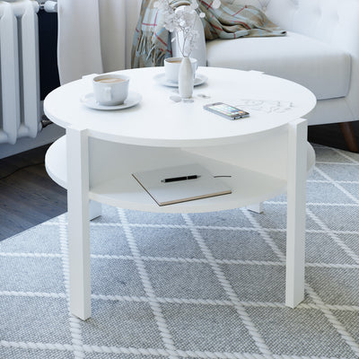 Tobago Round Coffee Table with Open Shelf in White